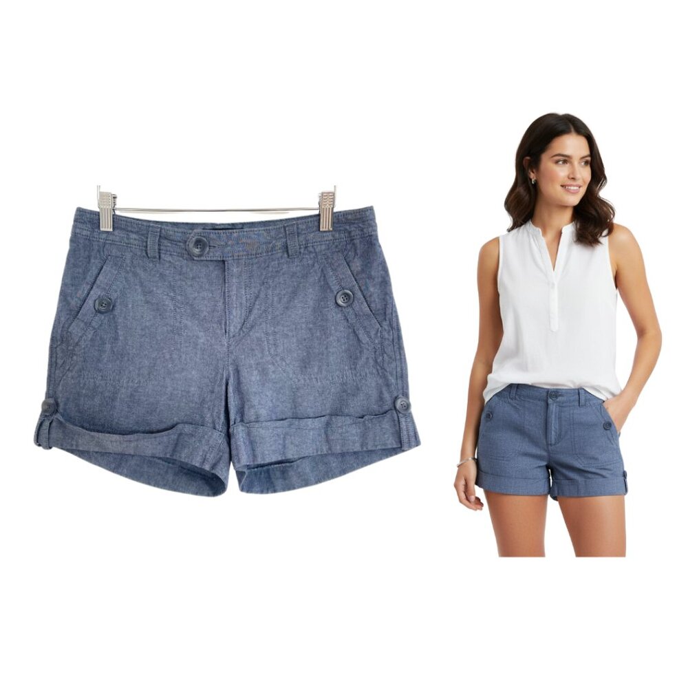 Banana Republic Shorts Women 6 Martin Blue Chambray Nautical Preppy Mid Rise